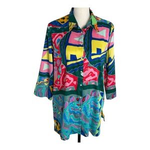Lauren RALPH LAUREN‎ Tunic Shirt Colorful Geometric 3/4 Sleeve Women's Size XL